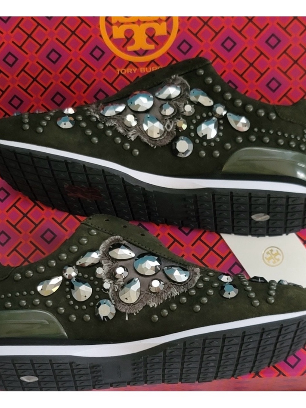 Tory Burch Scarlett Runner Velvet Studded Sneakers Black Size 8